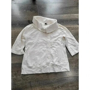 Eddie Bauer Cowl Neck‎ Cream Women's Button Top Shirt Jacket size med #2
